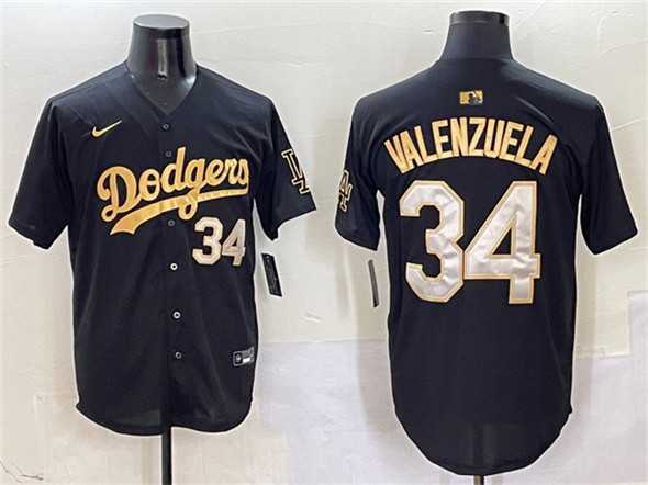 Men%27s Los Angeles Dodgers #34 Fernando Valenzuela Black Gold Limited Stitched Jersey